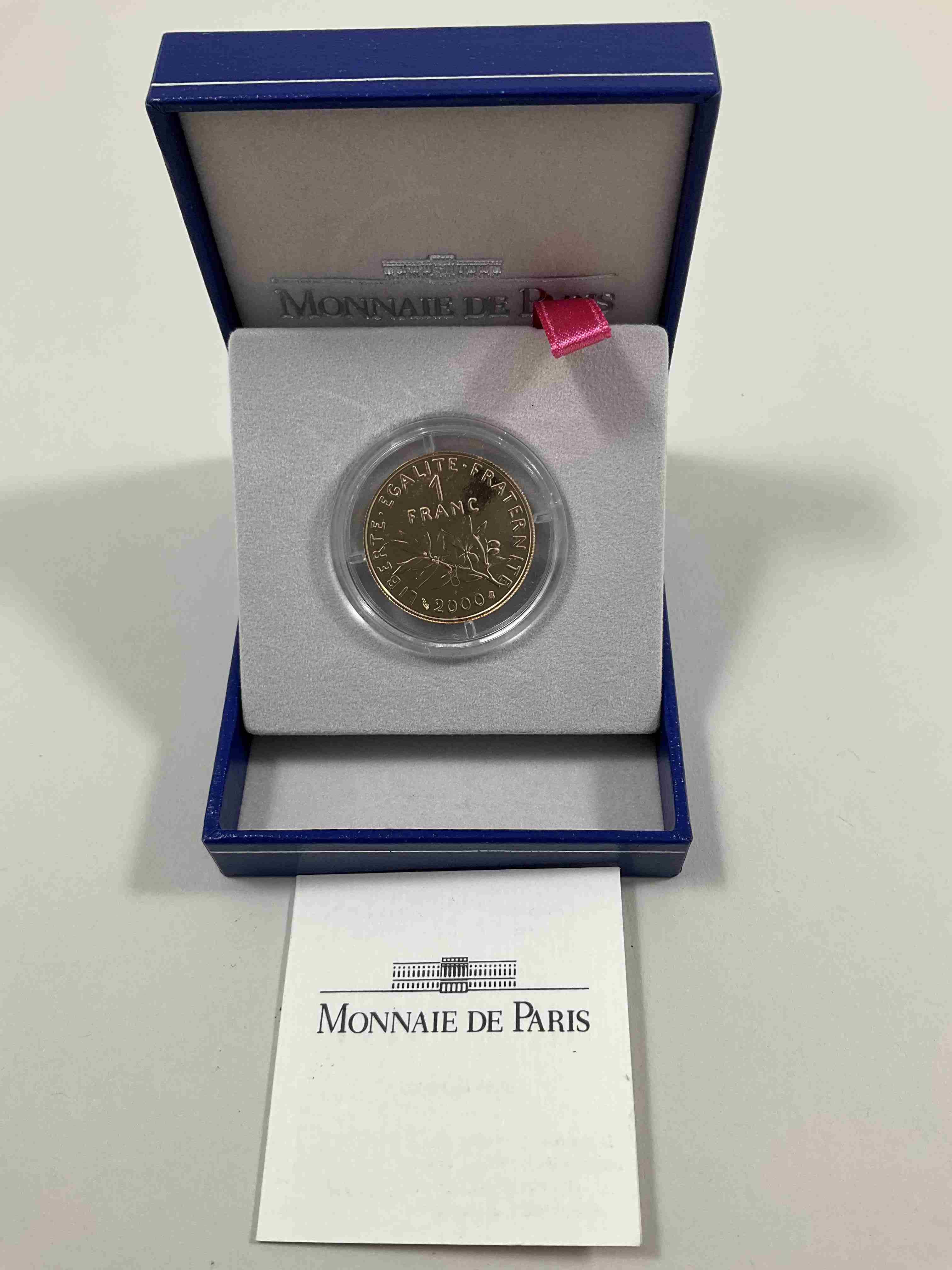 FRANCE, Ve République. 1 franc or (750 millièmes), semeuse, 2000....