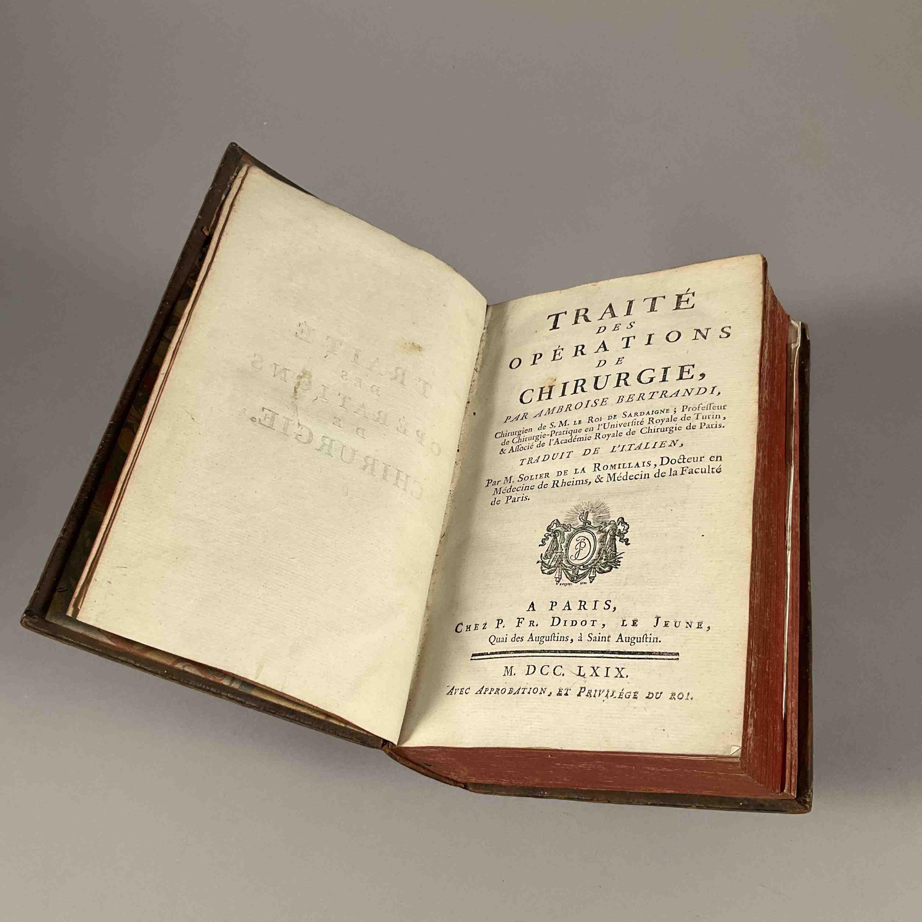 [Médecine] Ambroise Bertrandi, Traité des opérations de chirurgie.Paris, Didot, 1769....