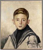 Ecole FRANCAISE du XXème siècle.Portrait de jeune garçon en marinière.Huile...