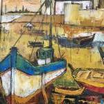 Paul KEROUEDAN (1929-2016)
"Bateaux dans le port de Loctudy".
Huile sur isorel...