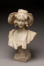 Pochini GALILEO (1800-1899) Jeune fille au chapeau, sculpture en albâtre...