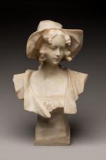 Pochini GALILEO (1800-1899) Jeune fille au chapeau, sculpture en albâtre...