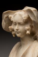 Pochini GALILEO (1800-1899) Jeune fille au chapeau, sculpture en albâtre...