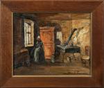 Auguste DENIS-BRUNAUD (Cancale, 1903 - Saint-Malo, 1985)Intérieur breton. Huile sur...