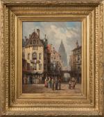 Charles Euphrasie KUWASSEG (1833/38-1904)
Vue animée d'un centre-ville.
Huile sur toile signée...