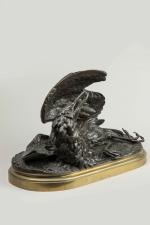Alexandre LEONARD (Paris, 1821 - 1877)"Butor blessé", 1867.Bronze patiné signé...