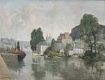 Abel VILLARD (Ploaré, 1871 - Quimper, 1969)"Entrée du Port. Quimper"Huile...