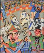 René QUERE (Ploaré, 1932 - Douarnenez, 2021)
"Chevaux blancs", au cirque
Acrylique...