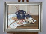 J.B. REYNAUD, Nature morte aux poissons et au crabe.
Gouache et...