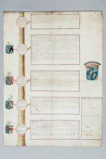 ARBRE GENEALOGIQUE ARMORIE, XVIIe siècle. Pièce manuscrite sur parchemin, vers...