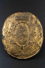 PLAQUE d'OFFICIER Ministeriel en cuivre embouti et vernis or aux...