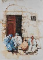 Monique LE MANSEC (Tréméven, 1943)
Maroc, discussion devant une porte. 
Huile...