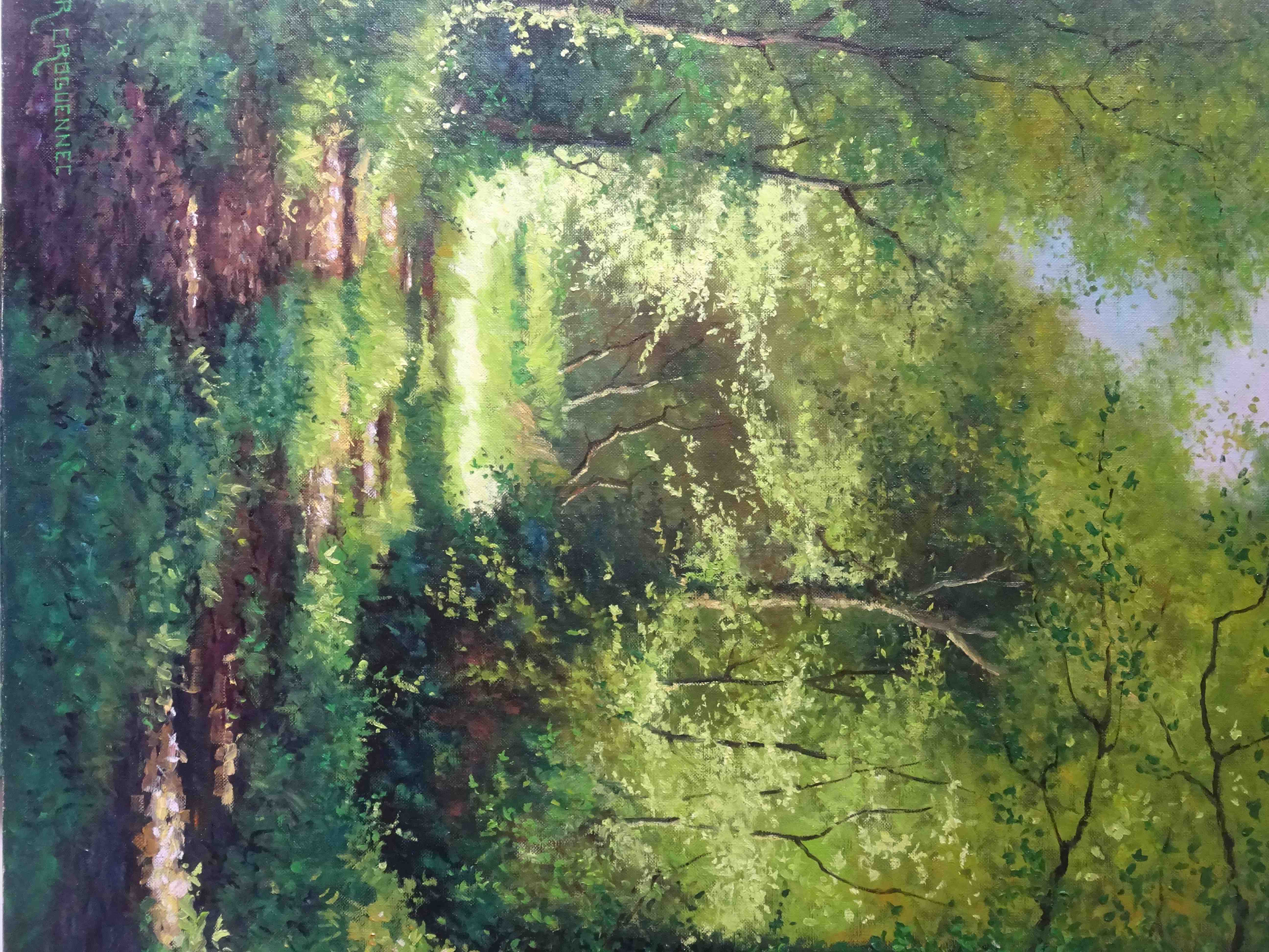 Robert CROGUENNEC (Port Blanc) 
Chemin forestier à Kerhir. 
Huile peinte...