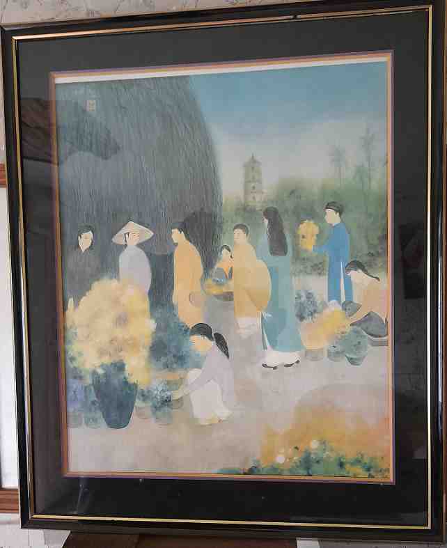 Dinh THO. 
Marché aux fleurs.
Reproduction. 
60 x 50 cm. 

"Ecole...