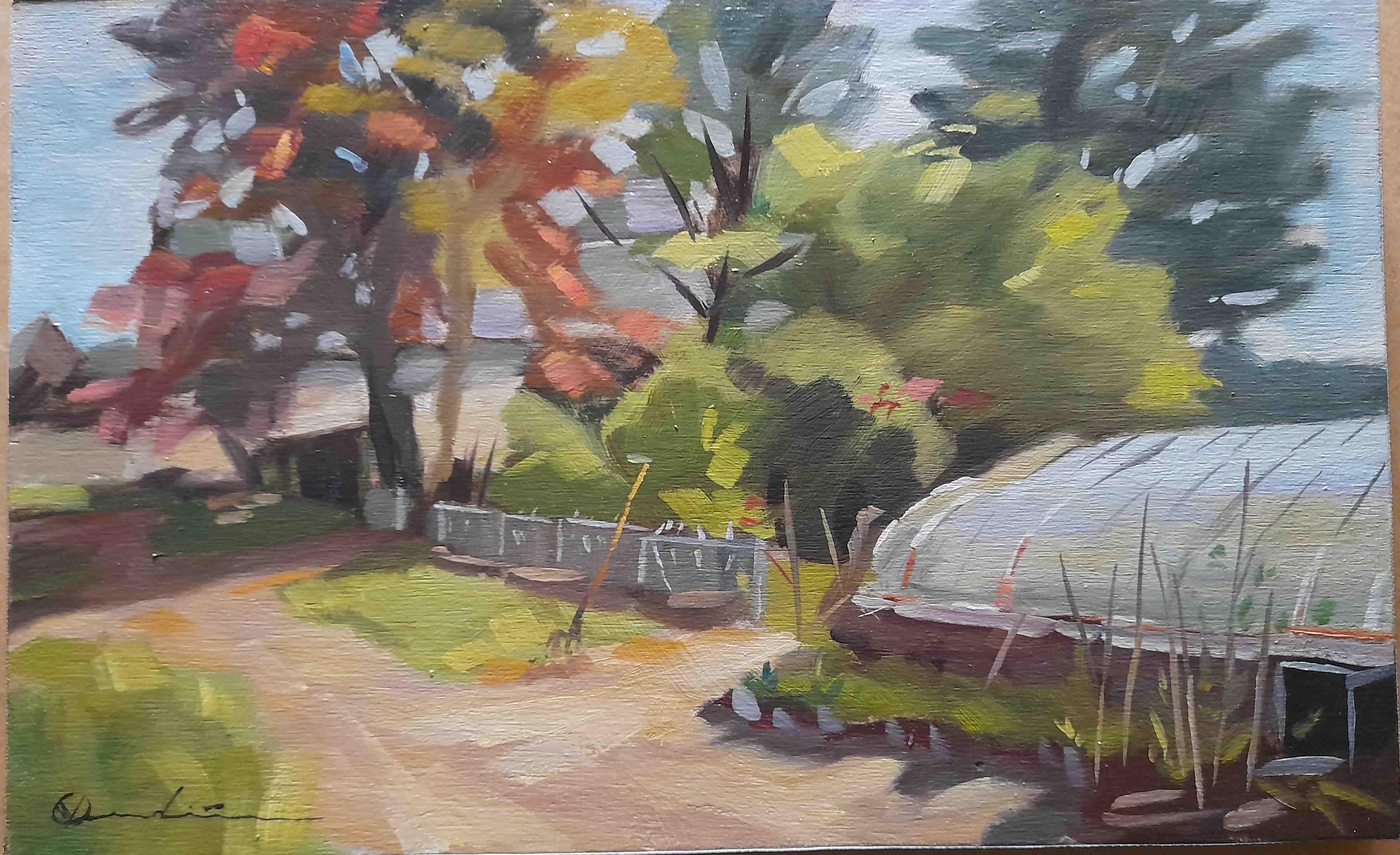 Céline VERDIERE. 
Le potager. 
Huile sur bois. 
22 x 35...