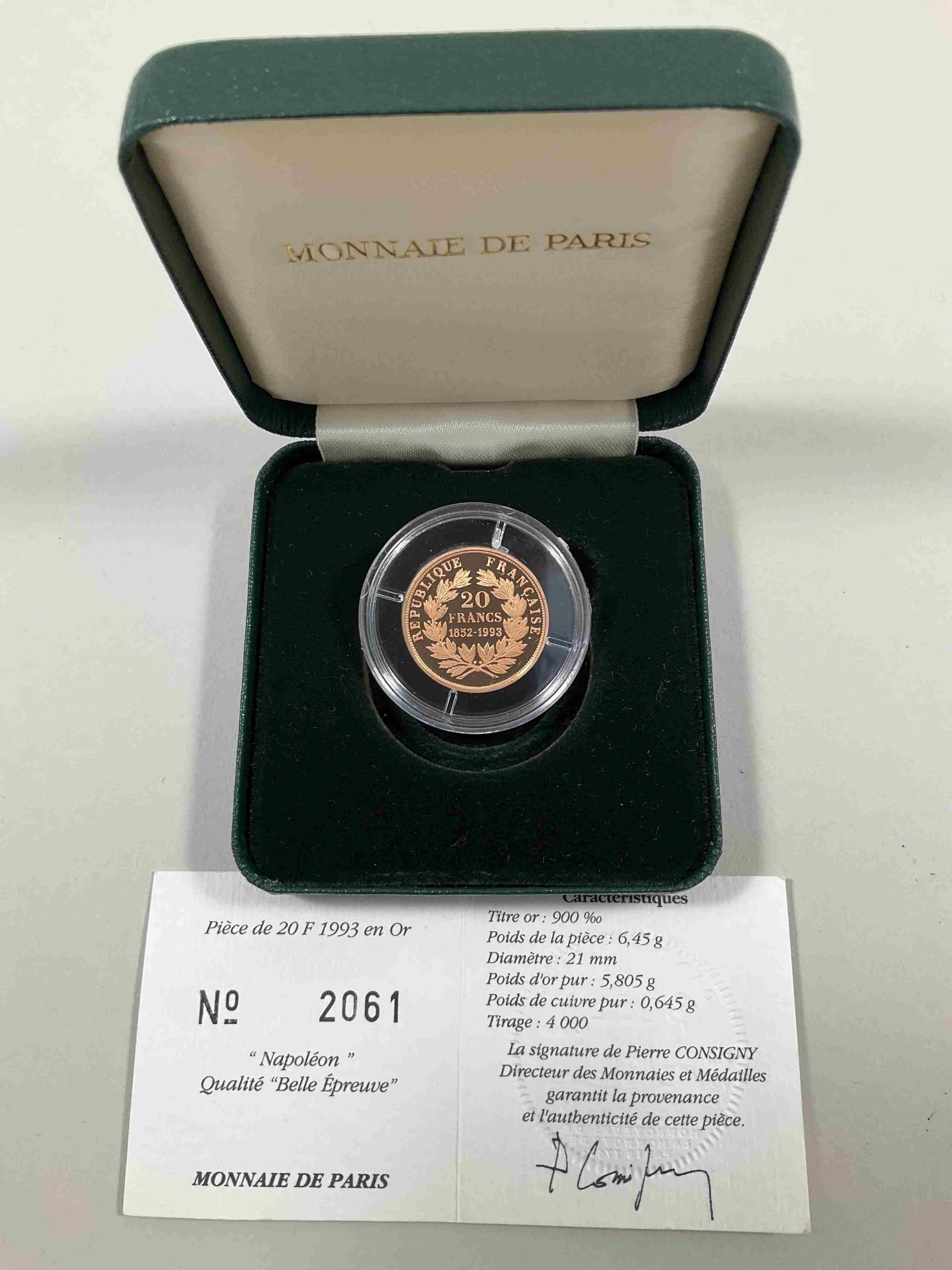 FRANCE, Ve République. 20 francs or (900 millièmes), Napoléon III...