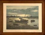 Alphonse LAFITTE (1863 - ?)Bateau en bord de mer.Lithographie signée...