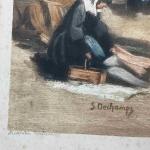 S. DECHAMPS (XXème siècle)"Marché breton"Lithographie signée dans la planche et...