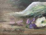 Ecole FRANCAISE du XIXème siècle.Jeté de violettes.Huile sur toile monogrammée...