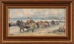 Lionel FLOCH (Quimper, 1895-1972)Caravane de goémoniers.Huile sur carton signée en...