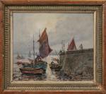 Pierre Philippe BERTRAND (1884-1975)Pêcheurs au port du Château d'Oléron. Huile...