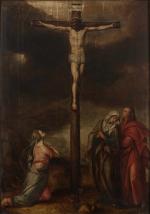 Ecole ANVERSOISE vers 1600
La Crucifixion, avec Marie-Madeleine.
Panneau de chêne, deux...