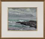 Germaine GARDEY (St-Androny, 1904 - Groix, 1995)Côte rocheuse.Fusain et gouache...