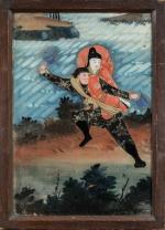 CHINE - Canton, XIXème siècle
Fixé-sous-verre représentant un personnage portant sur...