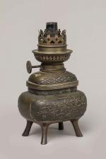 CHINE, fin XIXème siècleBrûle-parfum quadripode en bronze à décor de...