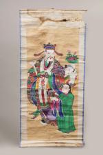 CHINE, XXème siècleEncre et couleurs sur papier, divinité taoiste tenant...