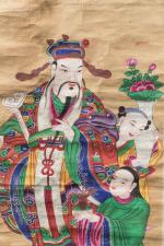 CHINE, XXème siècleEncre et couleurs sur papier, divinité taoiste tenant...