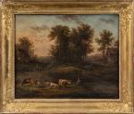 Victor DE GRAILLY (1804-1889) Paysage pastoral animé. Toile signée en...