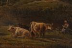 Victor DE GRAILLY (1804-1889) Paysage pastoral animé. Toile signée en...